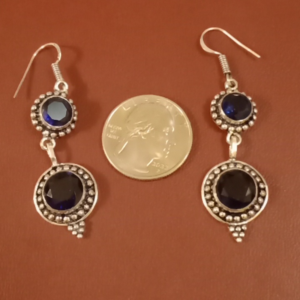 New simulated tanzanite sterling silver dangle earrings